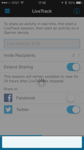 Garmin Connect Mobile LiveTrack Multiple Twitter Account Hang